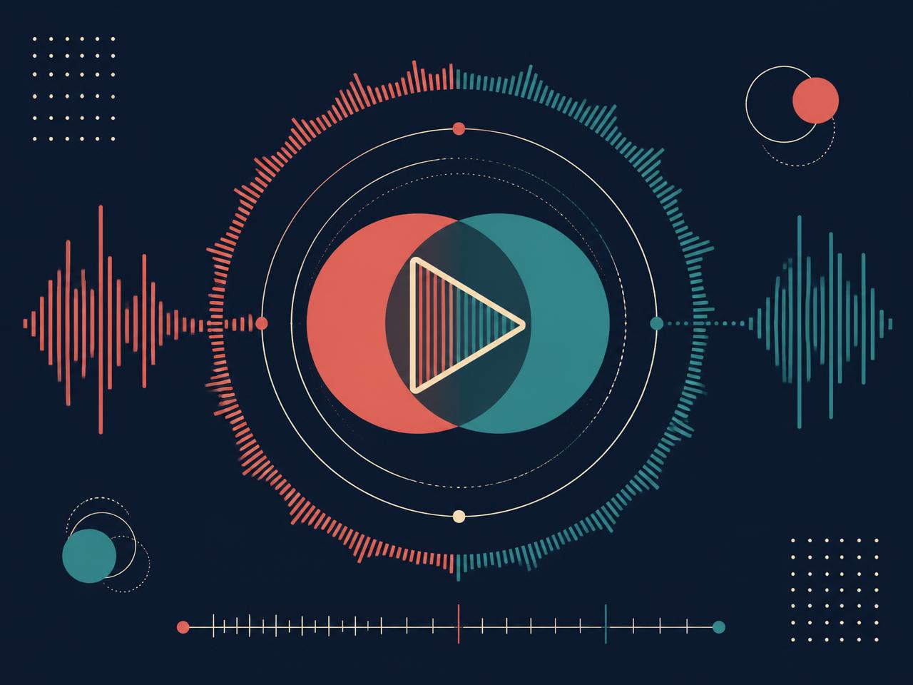 Abstract illustration of waveforms and a play symbol representing video introductions