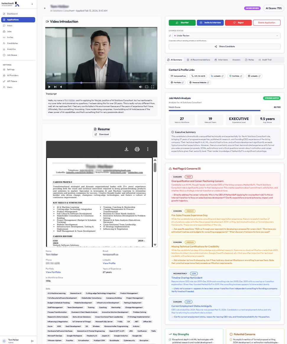 PaiSLEY candidate profile view with AI score and red flags