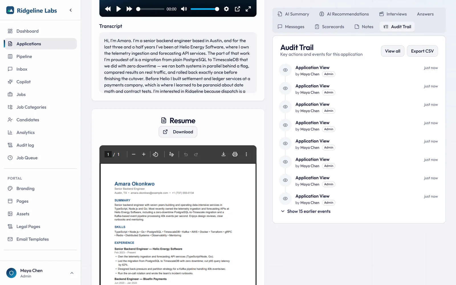 Per-application audit trail