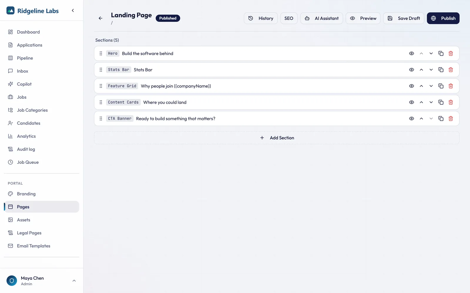 Drag-and-drop careers page builder