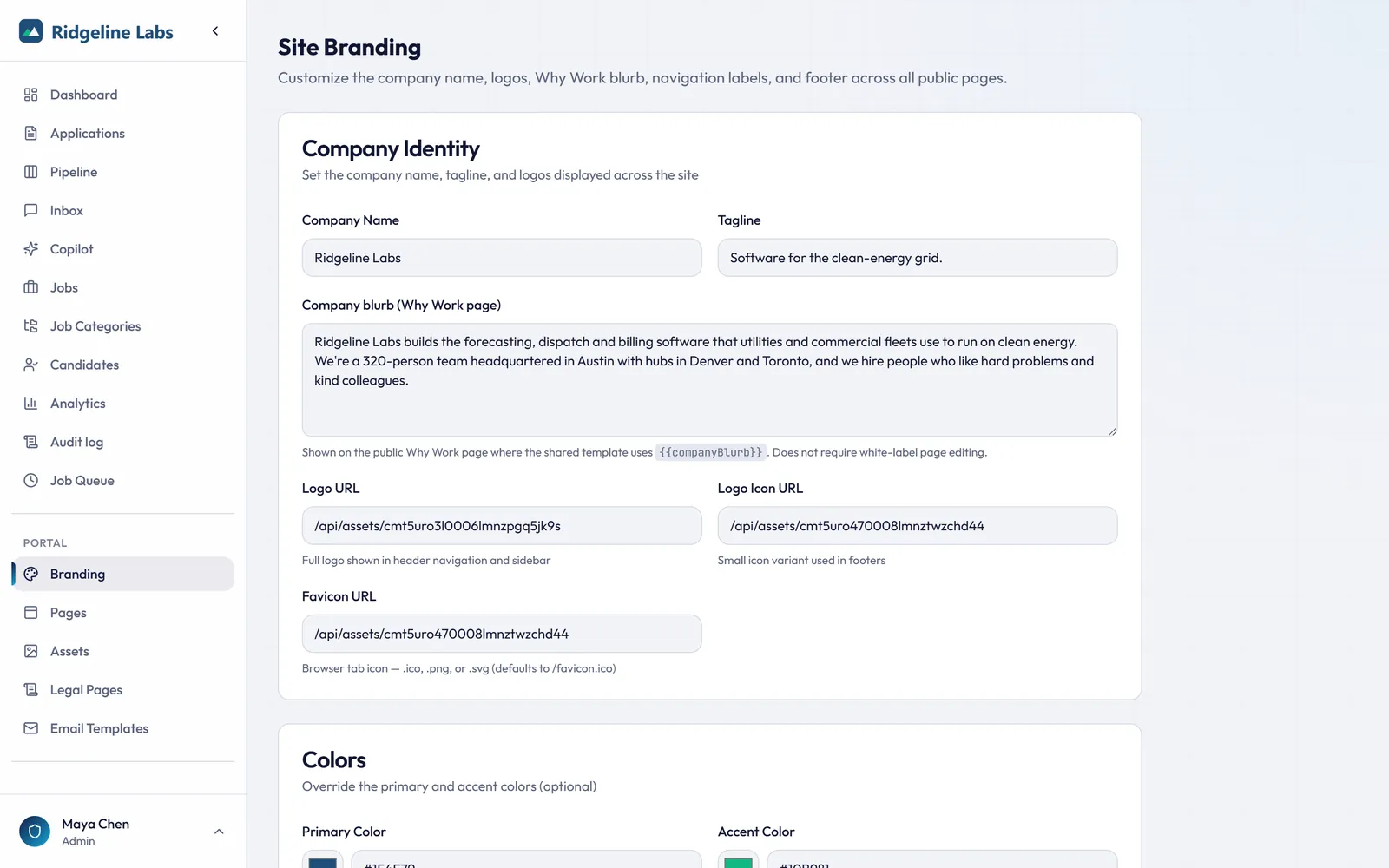 White-label branding settings