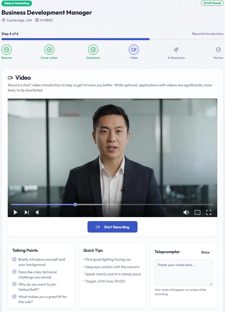 Candidate video introduction step in the PaiSLEY application flow